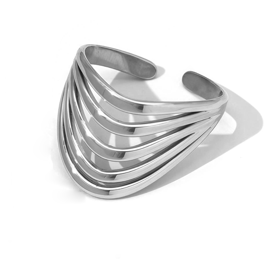 Bague argentée ajustable ajourée 5 branches incurvées