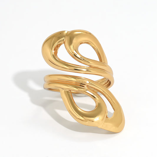 Bague dorée ajustable ajourée entrelacée pétales entrelacées