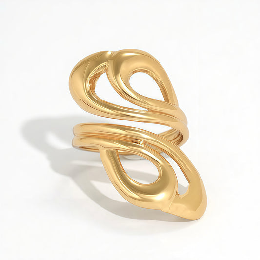 Bague dorée ajustable ajourée entrelacée pétales entrelacées