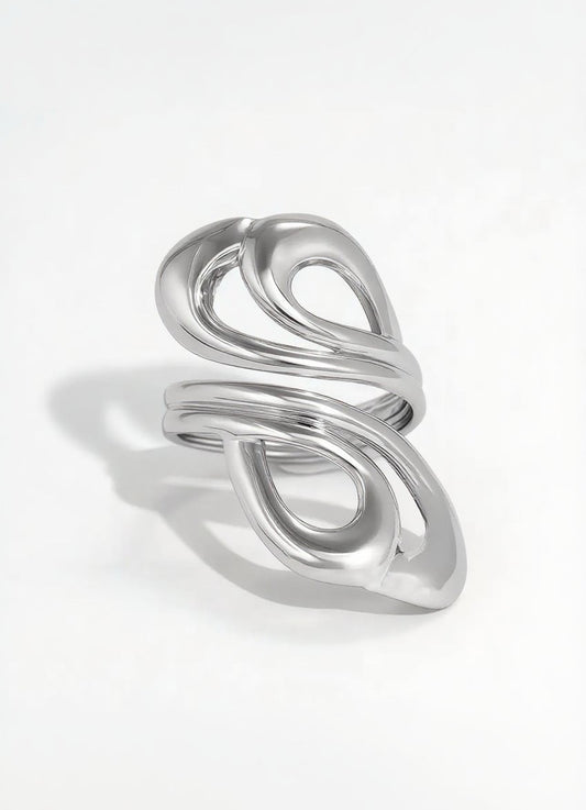 Bague argentée ajustable ajourée entrelacée pétales entrelacées