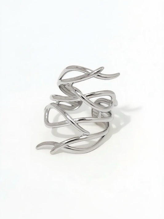 Bague argentée ajustable ajourée entrelacée