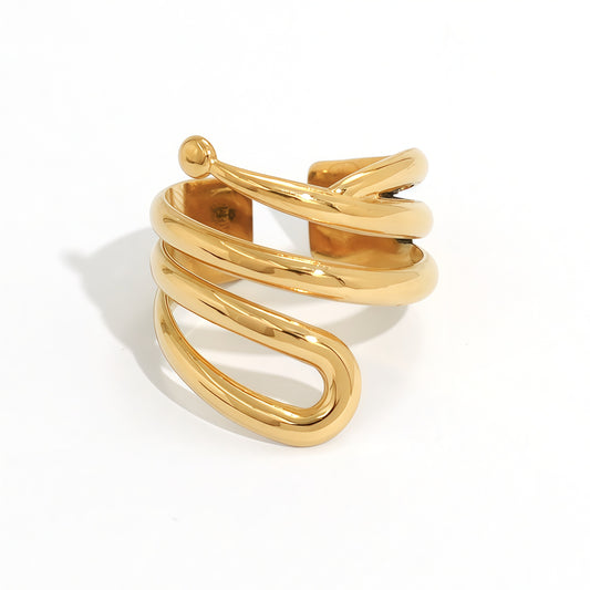 Bague dorée ajustable ajourée lignes ondulées