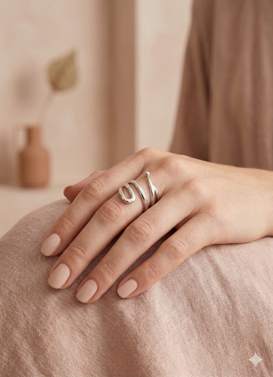 Bague ajustable ajourée lignes ondulées
