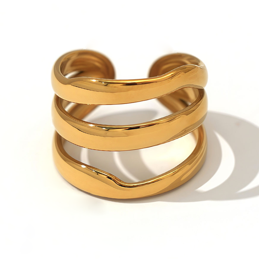 Bague dorée triple branche effet miroir