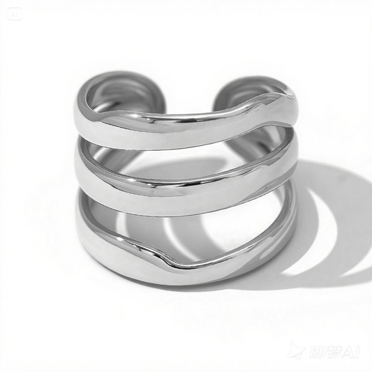 Bague argentée triple branche effet miroir