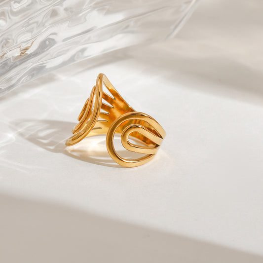 Bague dorée ouverture avant ajustable ajouré double ondulation