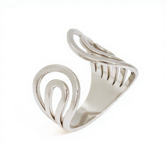 Bague argentée ouverture avant ajustable ajouré double ondulation