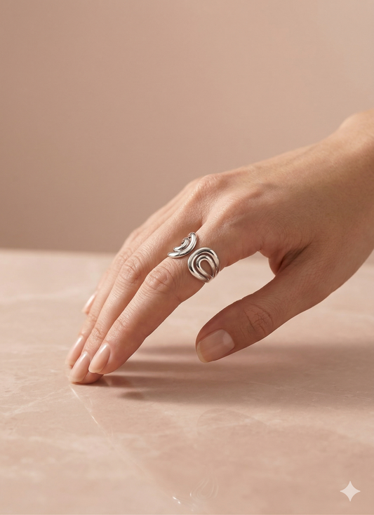 Bague ouverture avant ajustable ajouré double ondulation