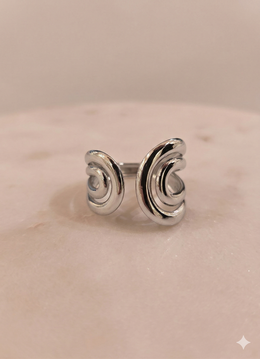 Bague ouverture avant ajustable ajouré double ondulation