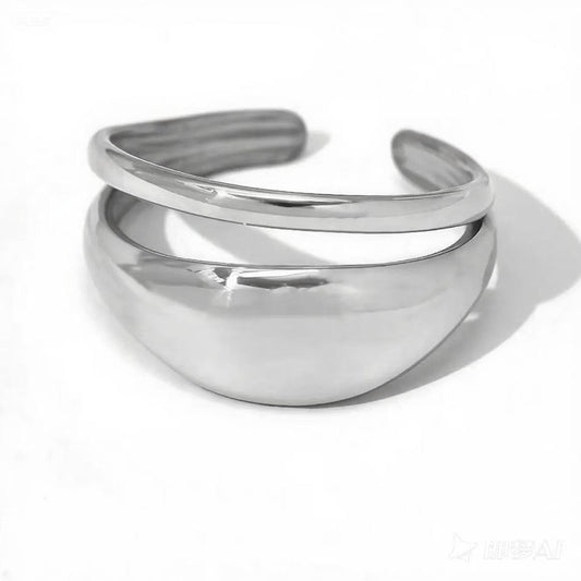 Bague argentée double branche fine et bombé lisse