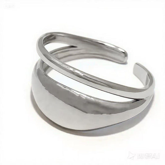 Bague argentée double branche fine et bombé lisse