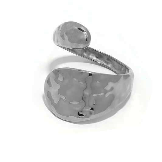 Bague ouverture avant ajustable argentée martelée asymétrique
