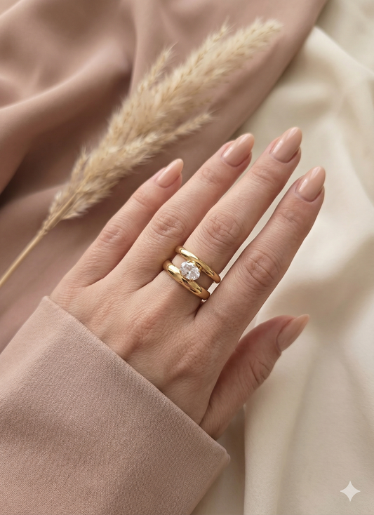 Bague double branche strass ovale allongé