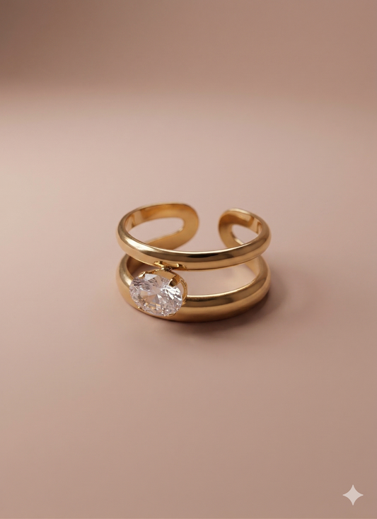 Bague double branche strass ovale allongé