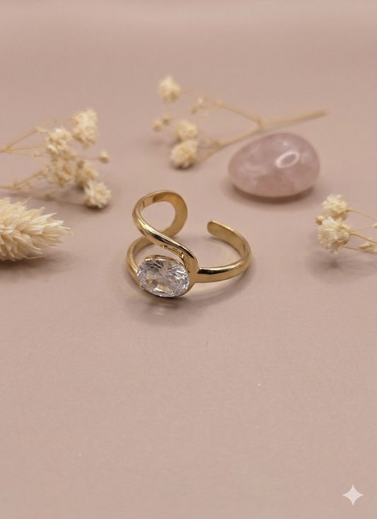 Bague ajustable strass ovale entouré par 2 branche lisse