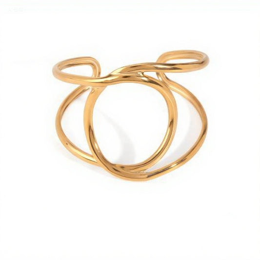 Bracelet manchette ajustable double cercle entrelacé