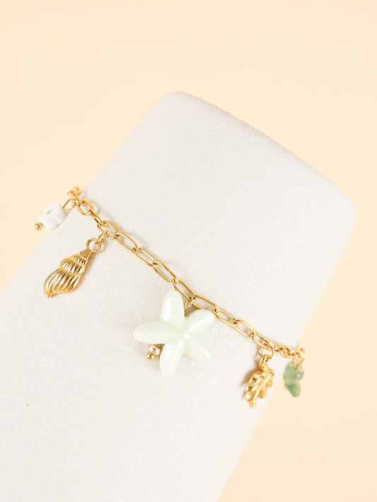 Bracelet chaîne dorée breloques de la mer couleur vert