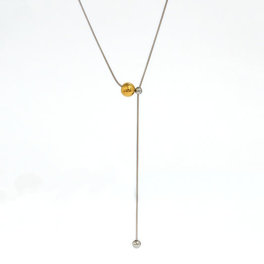 Collier en Y bi-colore argenté et doré billes coulissantes