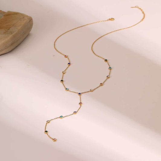 Collier en Y doré pierres rondes colorés multi couleur