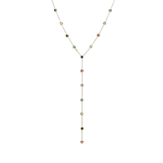 Collier en Y doré pierres rondes colorés multi couleur