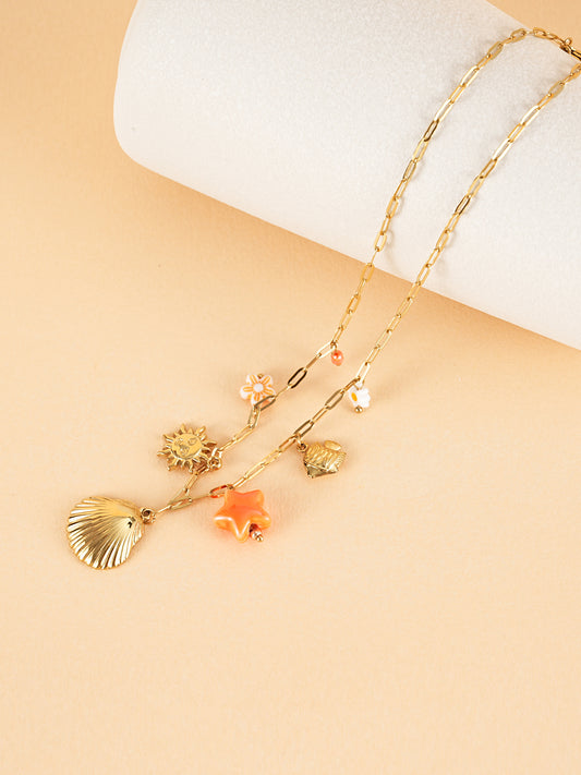Collier chaîne dorée breloques de la mer orange