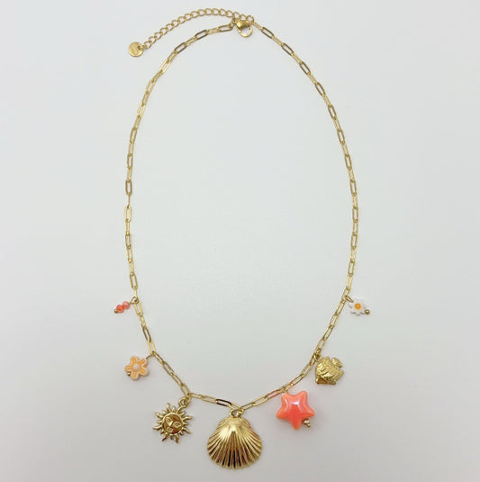 Collier chaîne dorée breloques de la mer orange