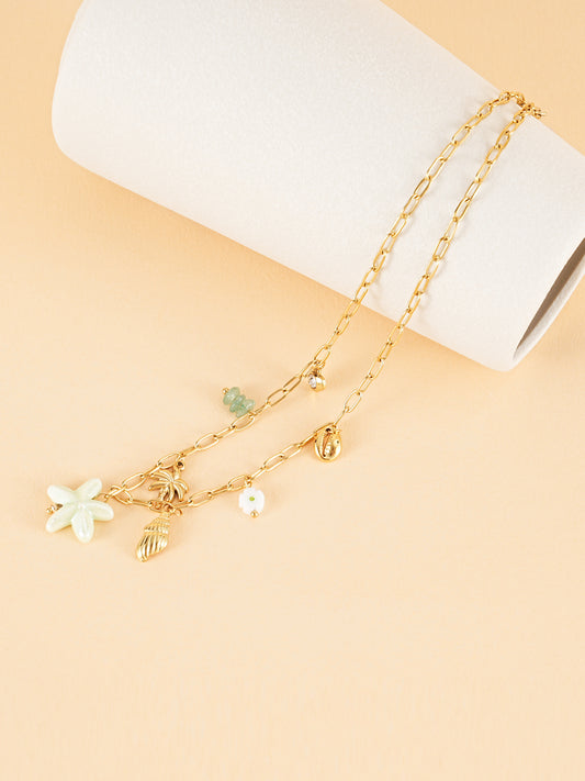 Collier chaîne dorée breloques de la mer couleur vert
