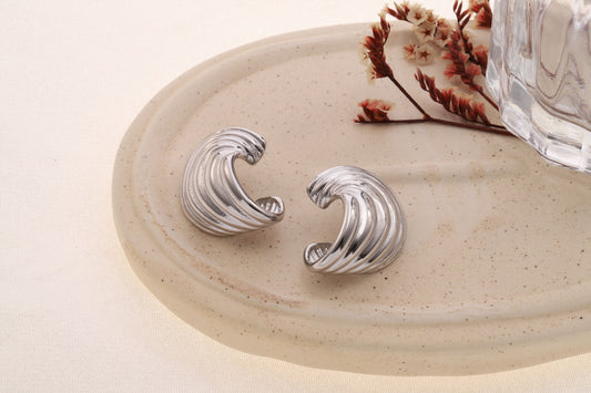 Boucle d'oreilles argentées bombées motif torsadé strié