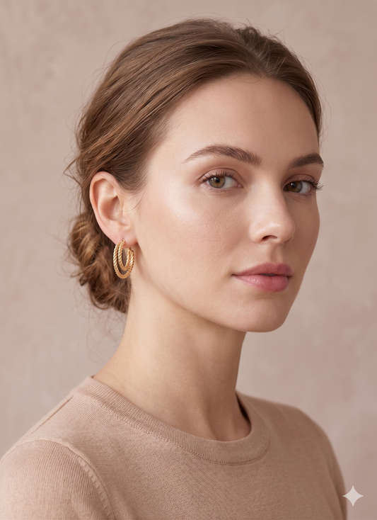 Boucles d'oreilles créoles double anneaux texturé