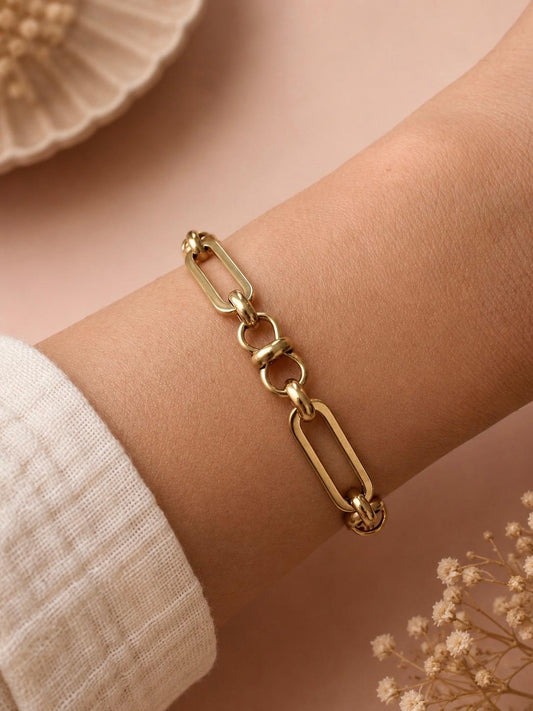 Bracelet chaîne maillons longs ovales et anneaux ronds intercalés