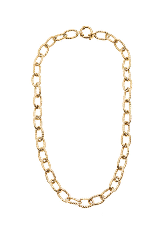 Collier doré chaîne à maillons ovales texturés effet torsadé