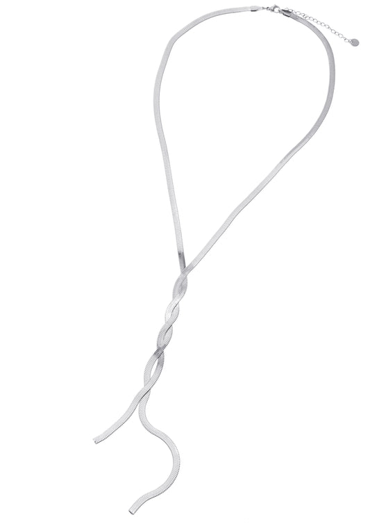 Collier en Y argenté chaîne serpent torsadée