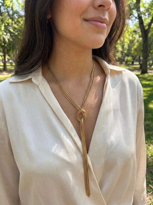 Collier sautoir doré chaîne serpent en Y