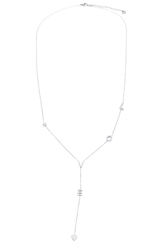 Collier sautoir argenté chaîne fine avec lettres LOVE en Y