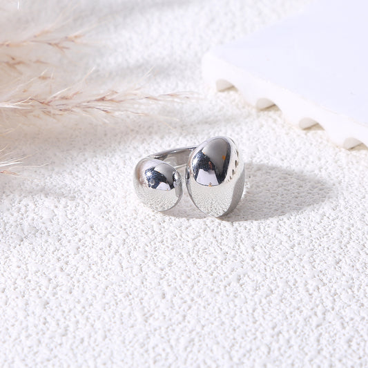 Bague de phalange (mid-ring) argentée ouverture avant cabochon bombé lisse