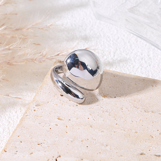 Bague argentée effet goutte bombé lisse