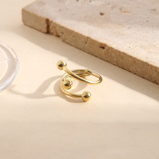 Bague dorée ajustable ouverture avant double anneau à billes
