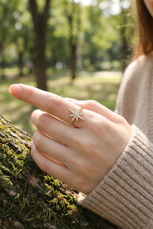 Bague étoile 8 branches strassées