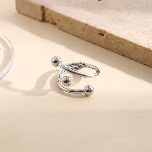 Bague argentée ajustable ouverture avant double anneau à billes