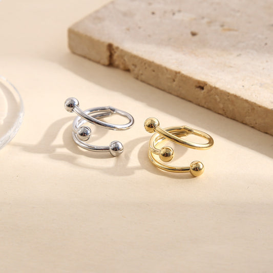 Bague argentée ajustable ouverture avant double anneau à billes