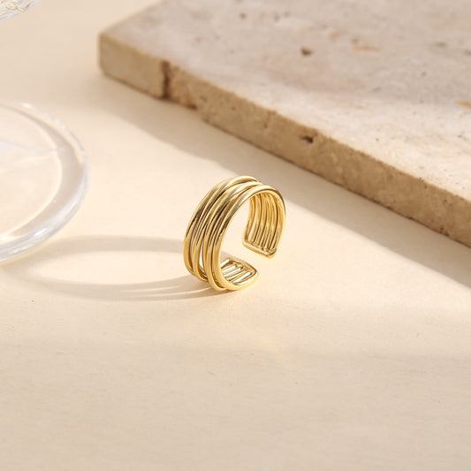 Bague dorée ajustable 6 branches fines maniable