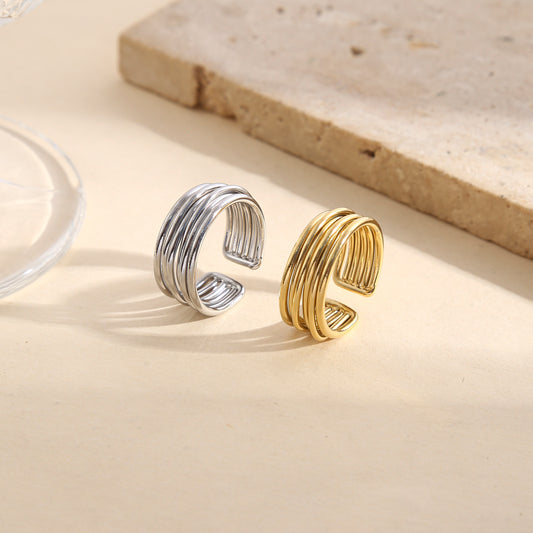 Bague dorée ajustable 6 branches fines maniable