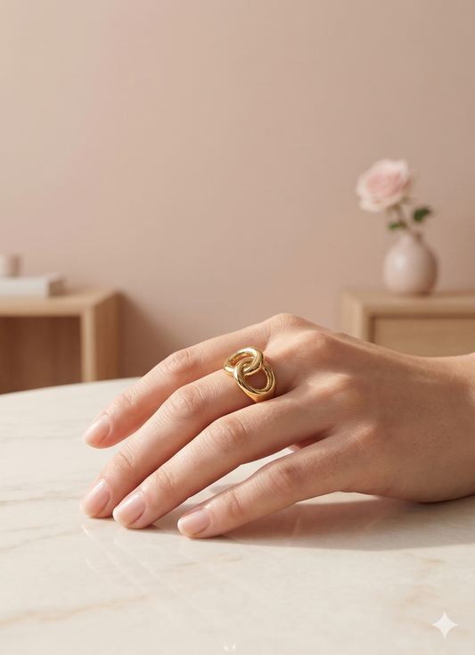 Bague dorée ovales lisses entrelacés