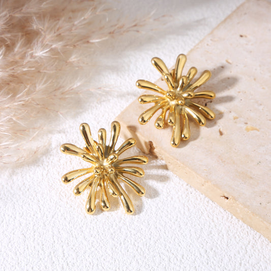 Boucles d’oreilles dorées motif feu d’artifice effet bombé poli