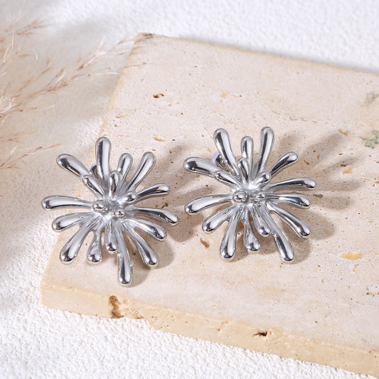 Boucles d’oreilles argentées motif feu d’artifice effet bombé poli