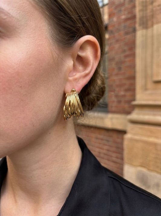 Boucles d’oreilles dorées larges torsadées multi-anneaux effet texturé