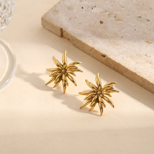 Boucles d’oreilles dorées forme étoile filante à branches allongées finition satinée