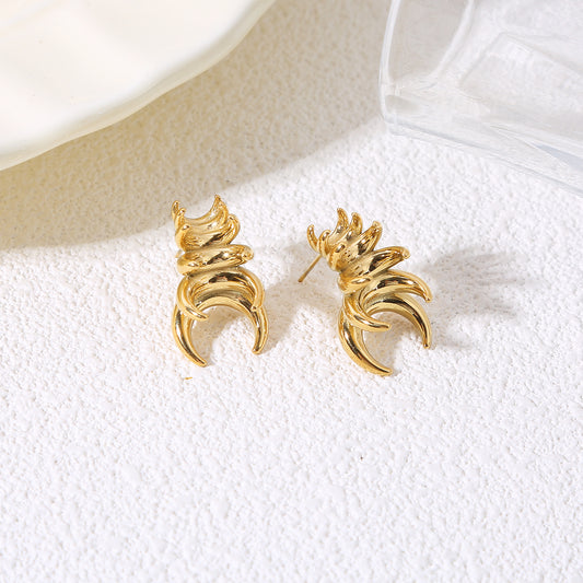 Boucles d’oreilles dorées pendantes croissant de lune empilés effet miroir