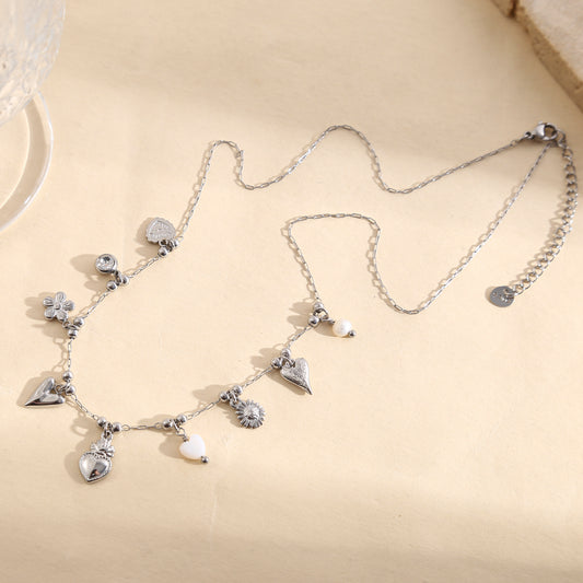 Collier argenté chaîne fine pendentifs cœurs lisse et blanche
