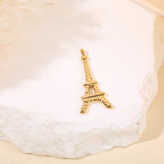 Lot de 3 pendentifs dorés Tour Eiffel texturé